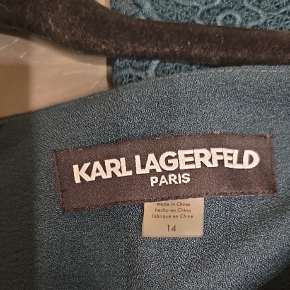 Karl Lagerfeld Blue Mini Dress with Lace Sleeves - Picture 2 of 11